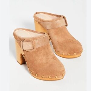Veronica Beard Suede Clogs with Gold Buckle size 9